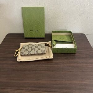 Gucci Beige and Brown Monogram Key Pouch